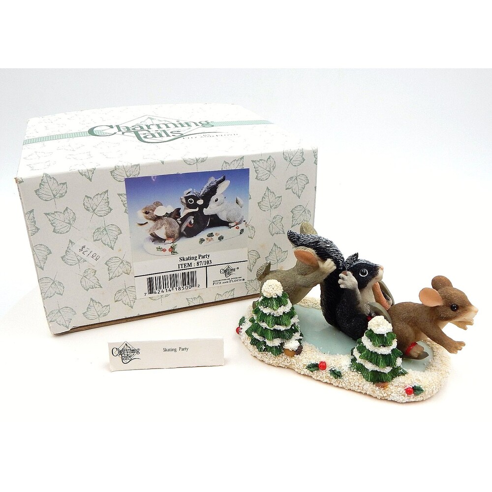Charming Tails Skating Party Figurine Skunk Bunny Mouse 87-103 Figure Fitz Floyd